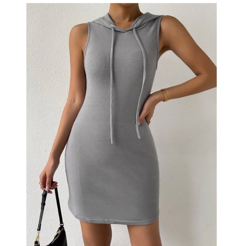 Shein Unity Solid Drawstring Hooded Dress - Picture 3 of 7
